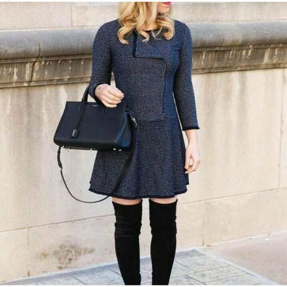 BCBGMAXAZRIA Linza Fringe Trim Knit Fit & Flare Dress XS NWT - Picture 2 of 12